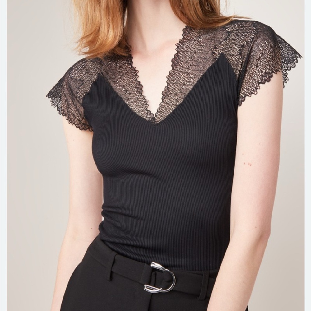 MAJE Lace Trim Top